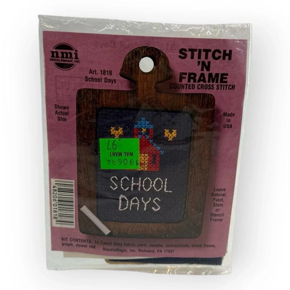 Counted Cross Stitch Kit 1818 School Days Stitch N Frame NMI NOS Wood Frame